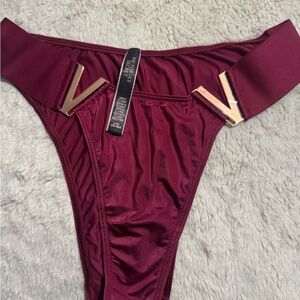 Victoria's Secret Burgundy Bikini Bottom with Gold Accents